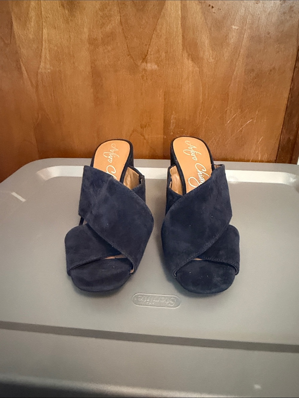 Suede Crisscross Mule Sandals in Navy